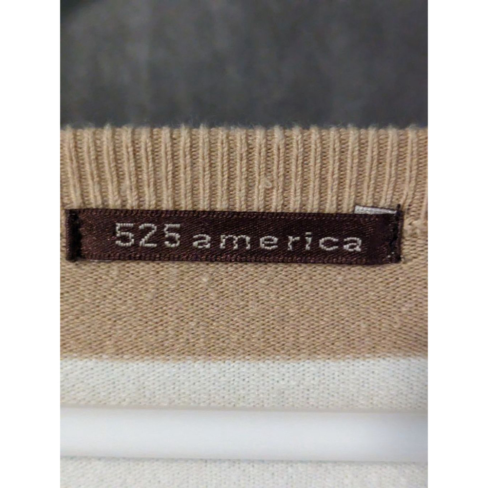 Women's 525 America Striped V-Neck Sweater - Tan and White - Size M - Picture 3 of 10